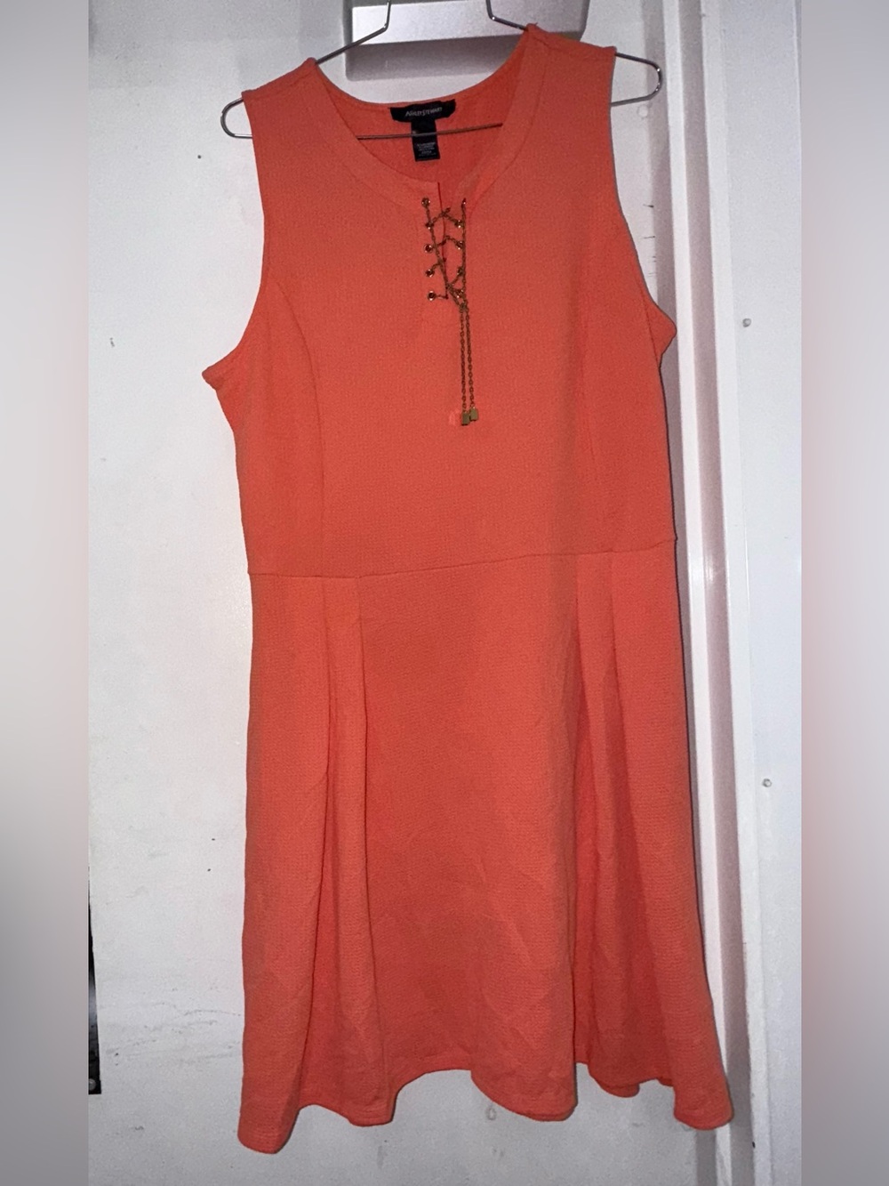 Ashley stewart Sleeveless Coral Lace-Up Neck A-Line Dress